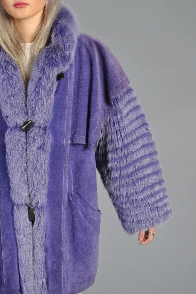 Purple Fox Fur   Suede Avant Garde Coat