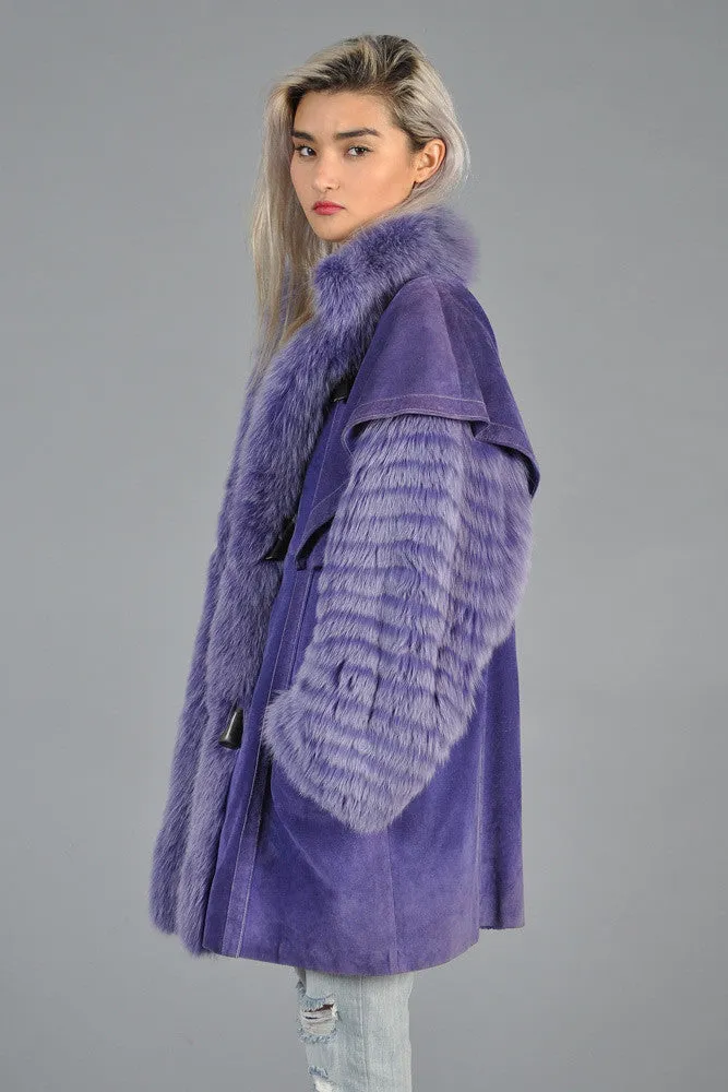 Purple Fox Fur   Suede Avant Garde Coat