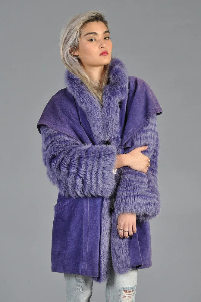 Purple Fox Fur   Suede Avant Garde Coat