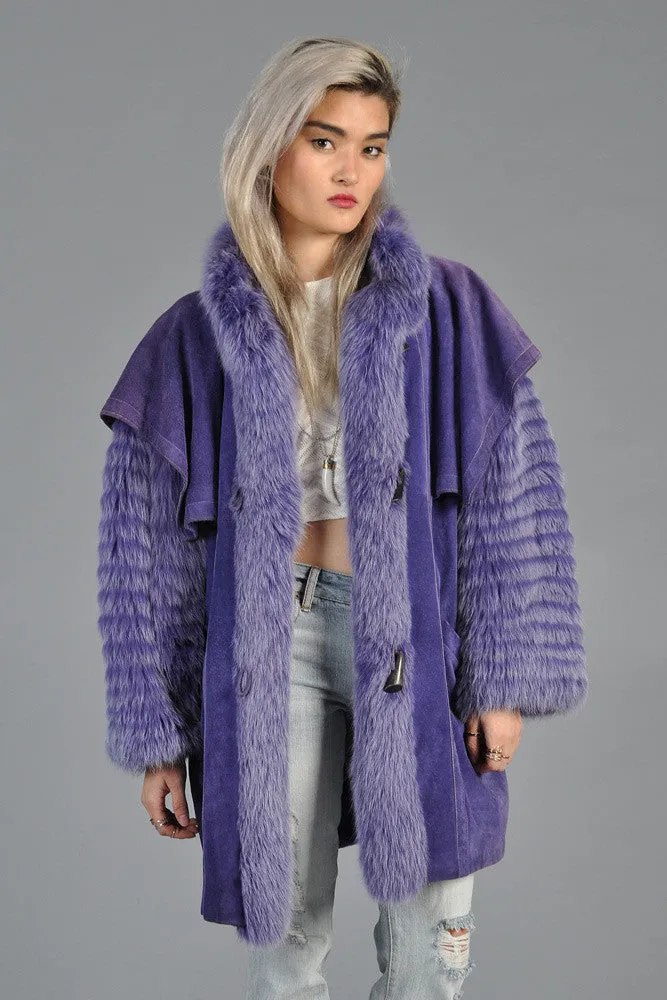 Purple Fox Fur   Suede Avant Garde Coat