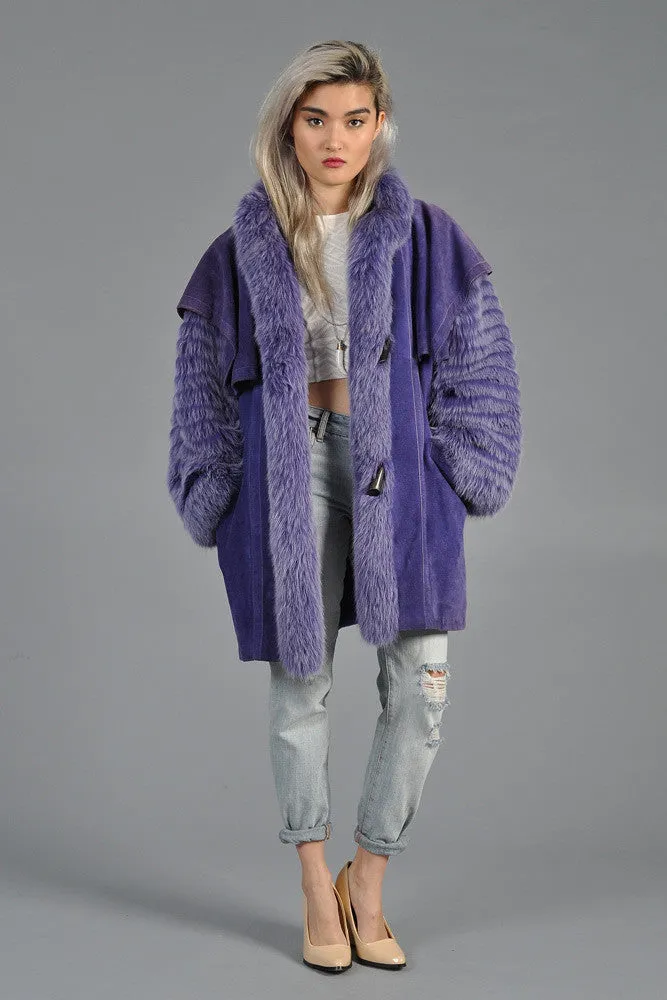 Purple Fox Fur   Suede Avant Garde Coat