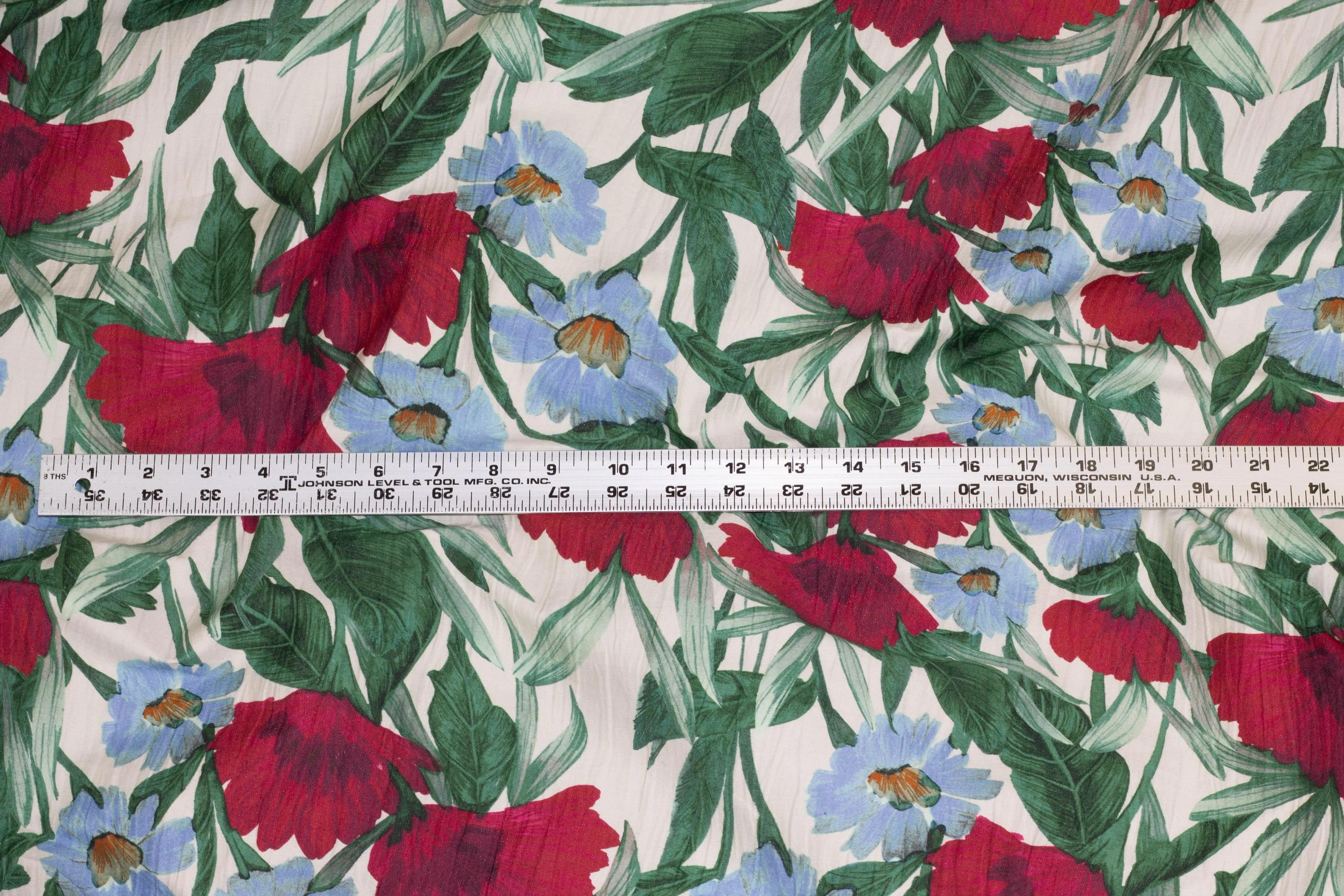 Red, Blue and Green Floral Crushed Stretch Cotton