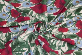 Red, Blue and Green Floral Crushed Stretch Cotton