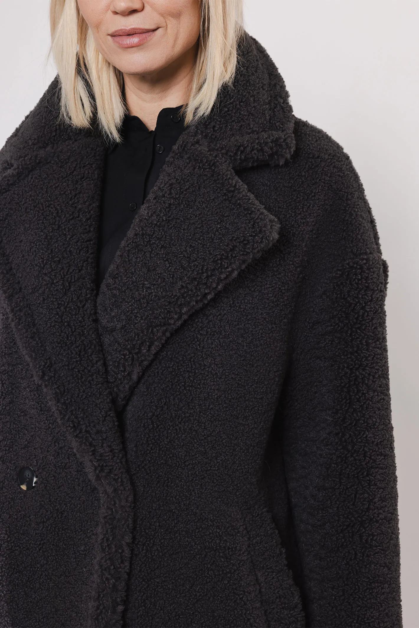 Rino & Pelle Elicia 7002412 Teddy Double Breasted Coat Graphite