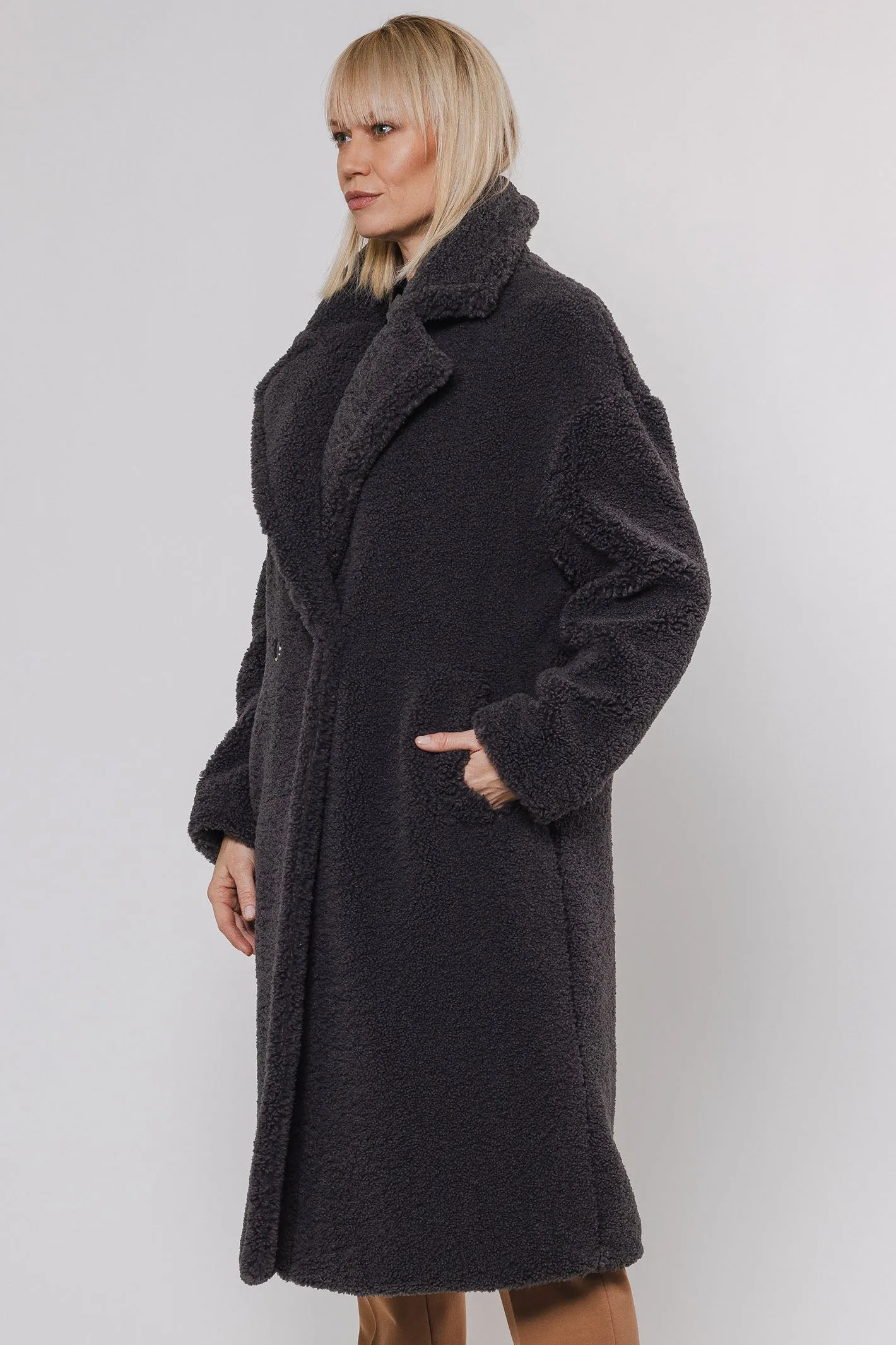 Rino & Pelle Elicia 7002412 Teddy Double Breasted Coat Graphite