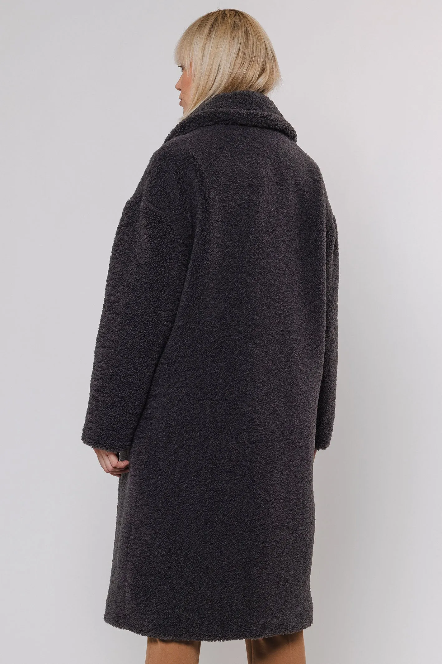 Rino & Pelle Elicia 7002412 Teddy Double Breasted Coat Graphite