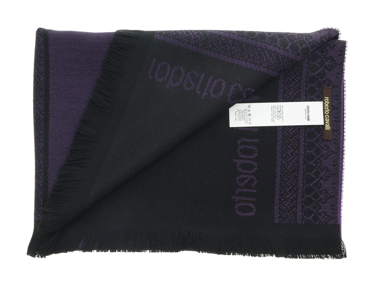 Roberto Cavalli ESZ062 03000 Purple Wool Blend Signature Mens Scarf