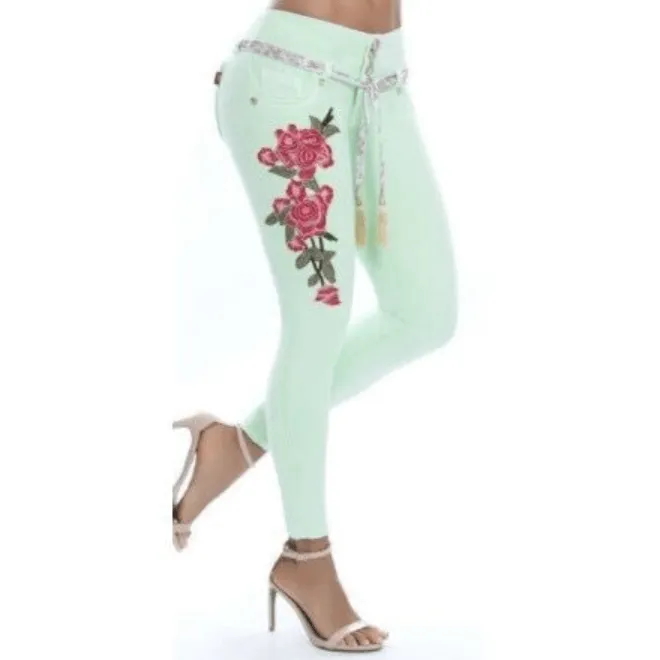 Sexy High Waist Embroidery Skinny Denim Pants