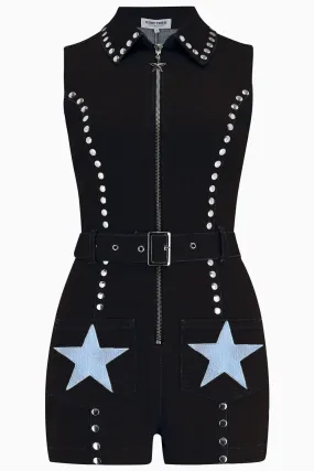 Showtime Denim Playsuit in Black