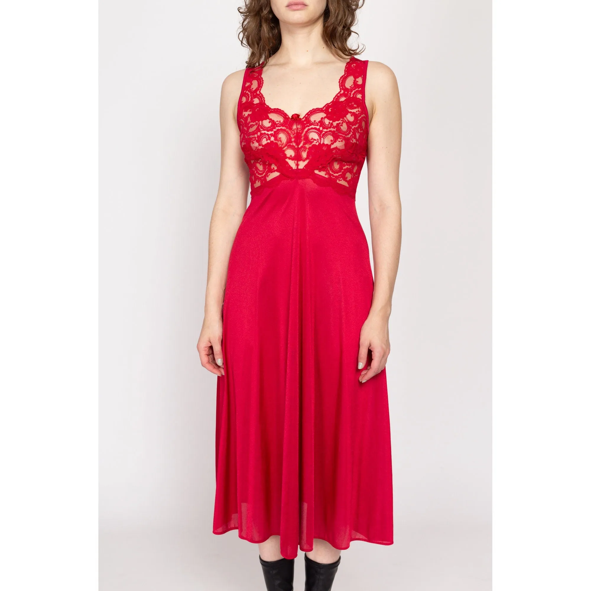 Small 90s Red Lace Bust Midi Slip Dress