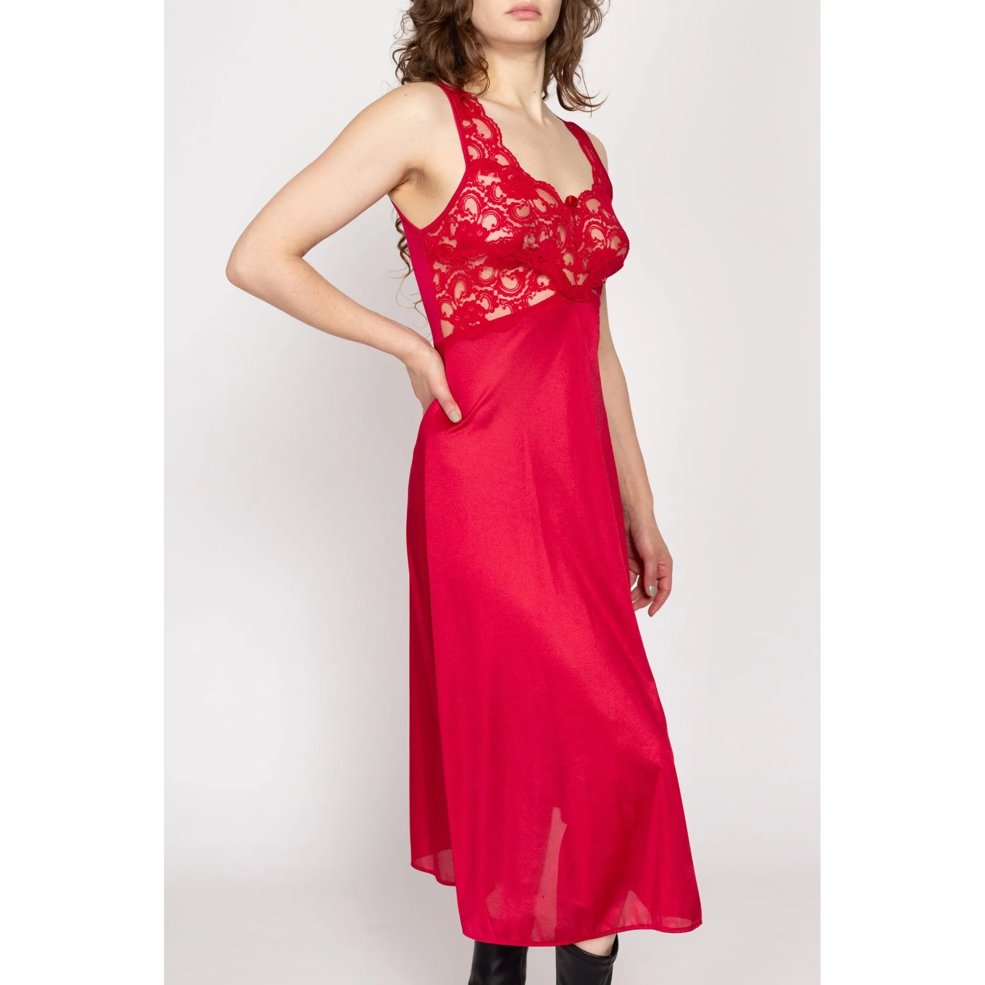 Small 90s Red Lace Bust Midi Slip Dress