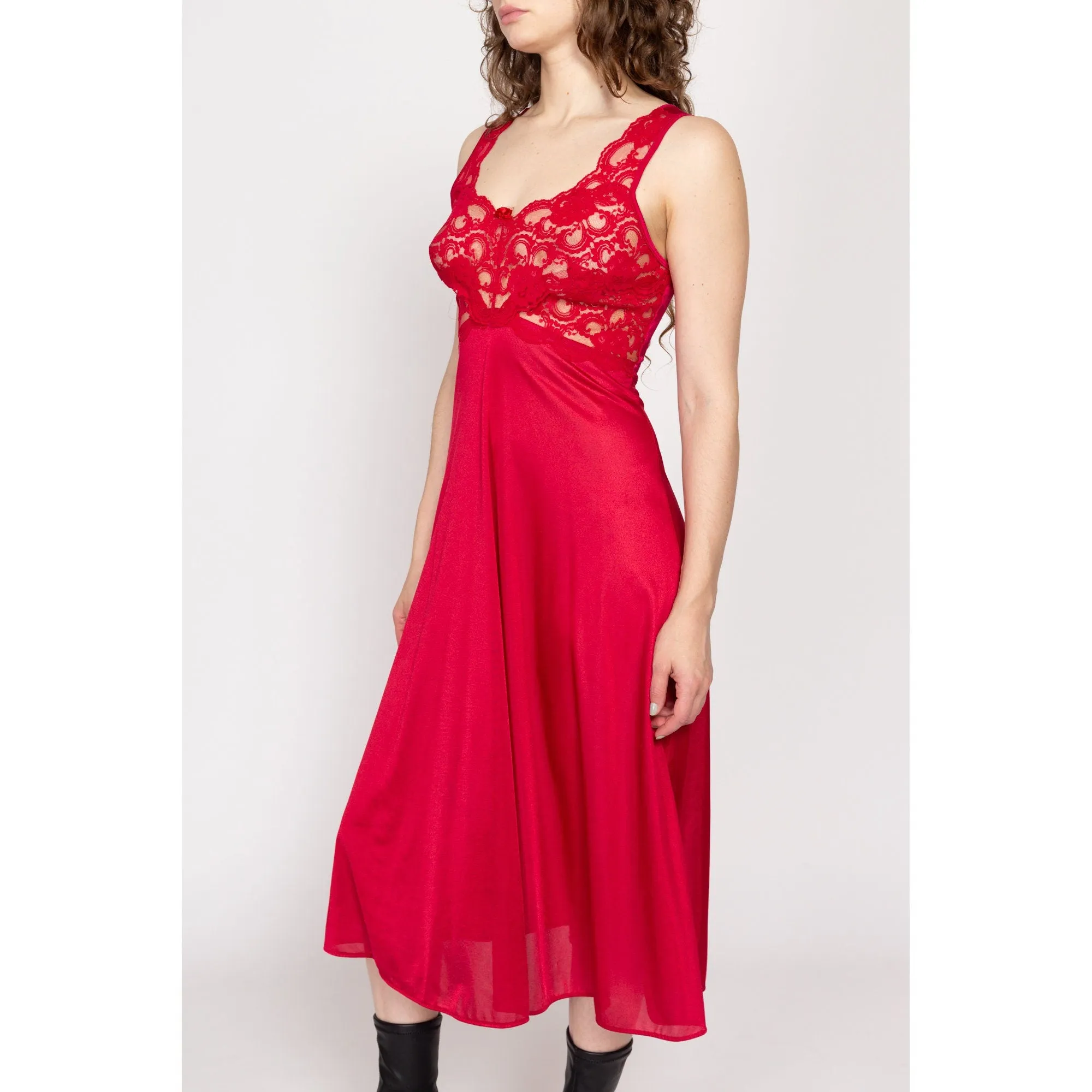 Small 90s Red Lace Bust Midi Slip Dress