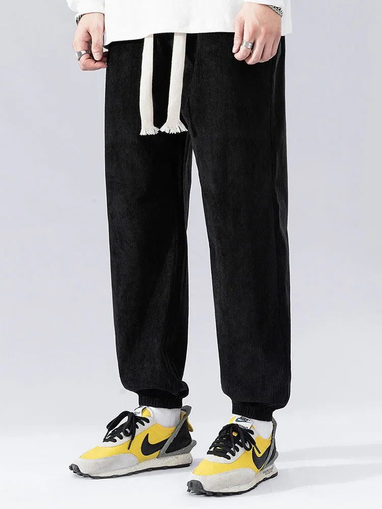 Solid Corduroy Joggers With Drawstring