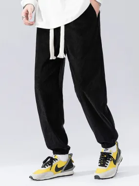 Solid Corduroy Joggers With Drawstring