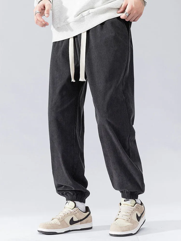 Solid Corduroy Joggers With Drawstring