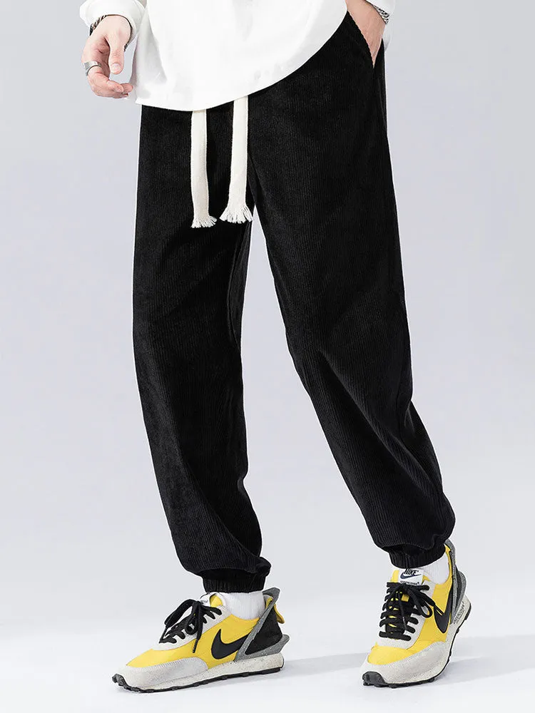Solid Corduroy Joggers With Drawstring