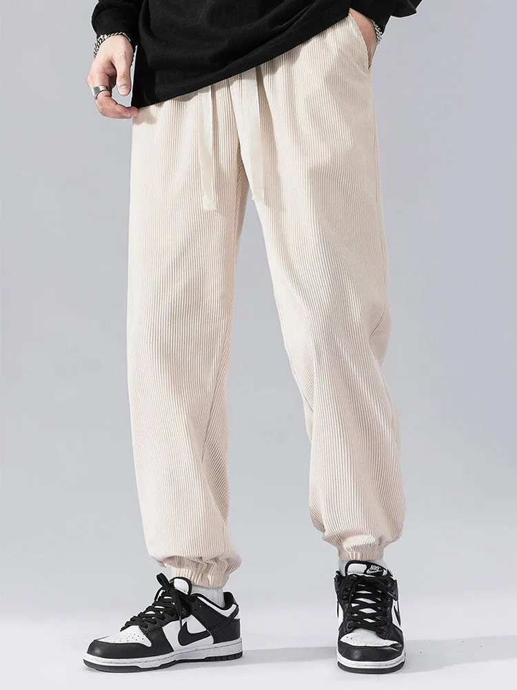 Solid Corduroy Joggers With Drawstring
