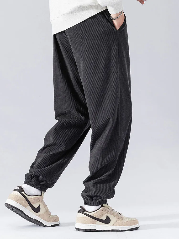 Solid Corduroy Joggers With Drawstring