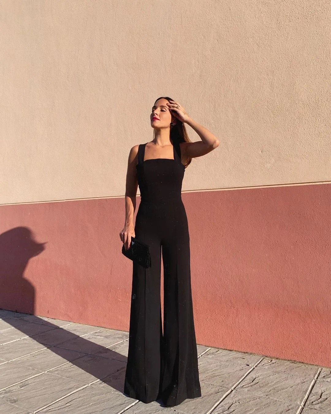 Temperament Commute Wide-leg Pants Straight Mid-waist Backless Black Trousers Thin Jumpsuit