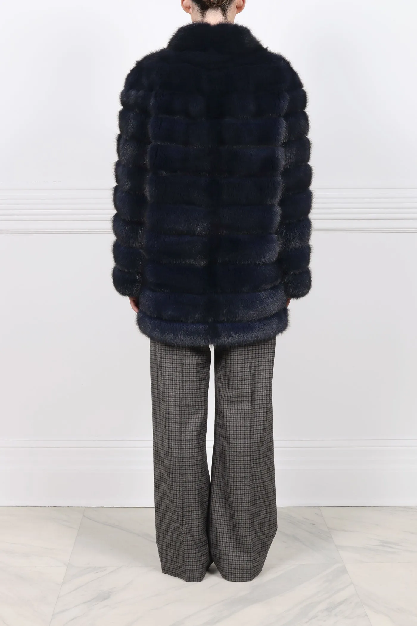 The Alexa Barguzin Sable Fur & Suede Coat in Navy