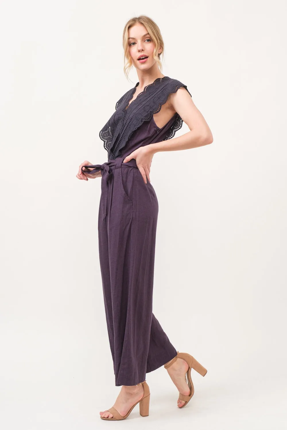 The Why Laced Surplice Tie Waist Jumpsuit