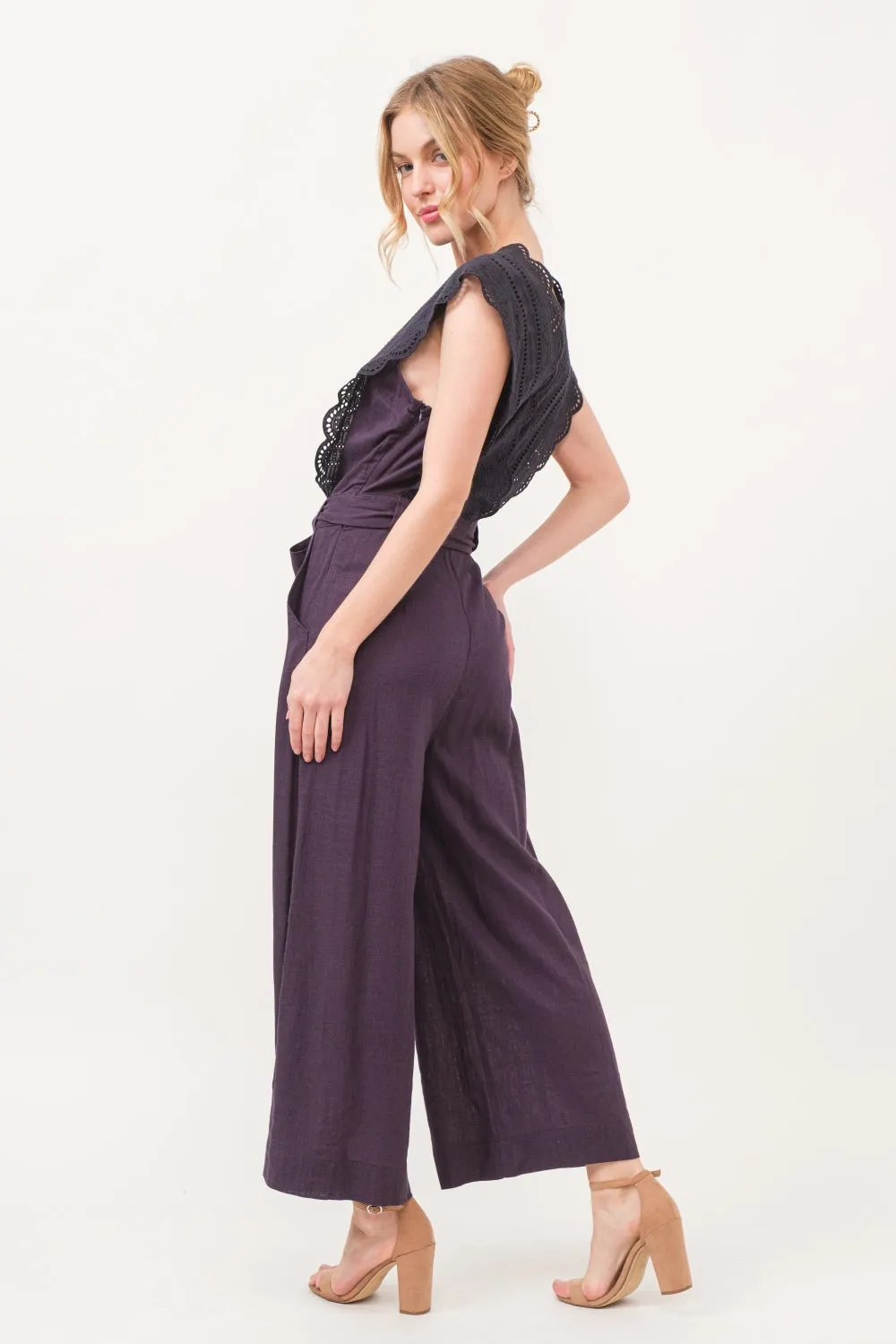 The Why Laced Surplice Tie Waist Jumpsuit