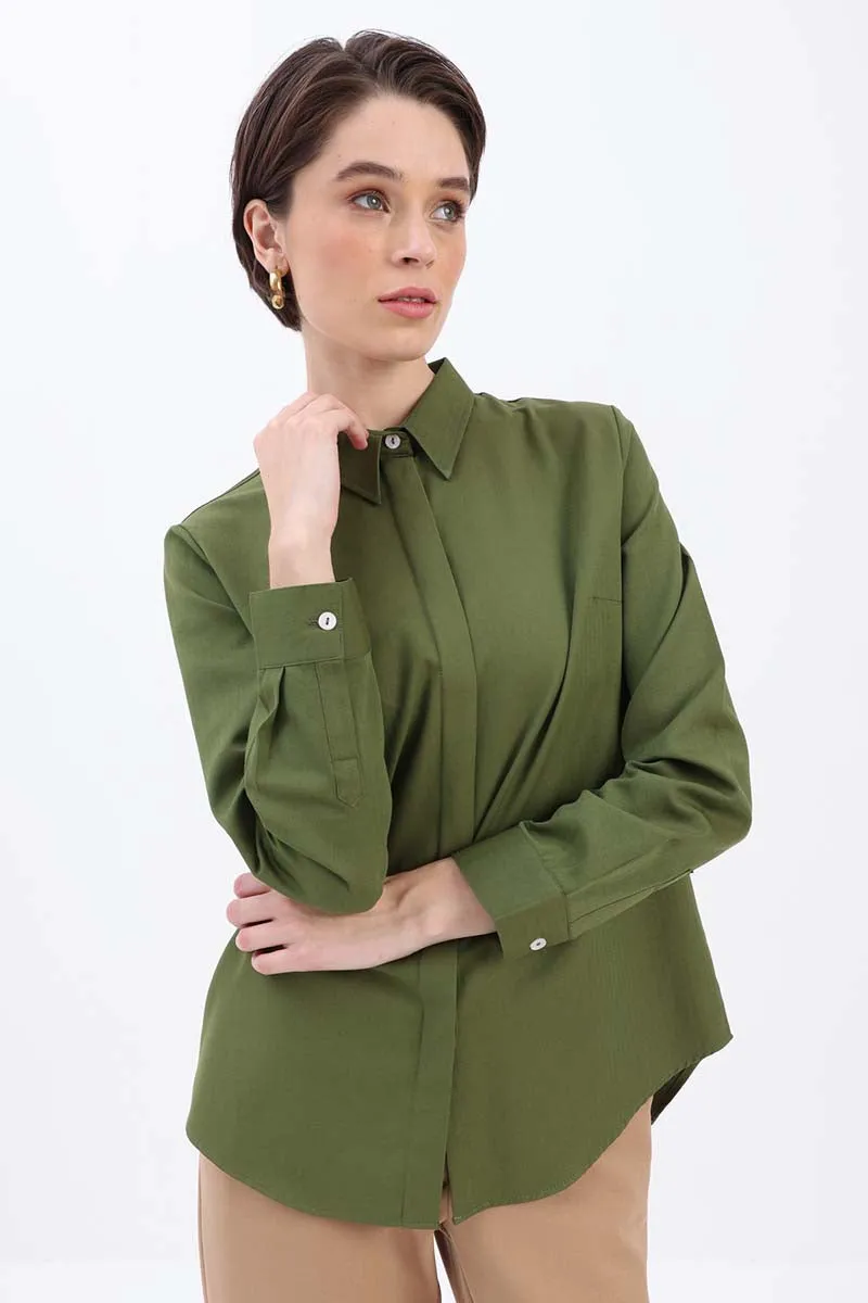 TLD Women Allday Haki Secret Buttoned Shirt Tunic - Burbank