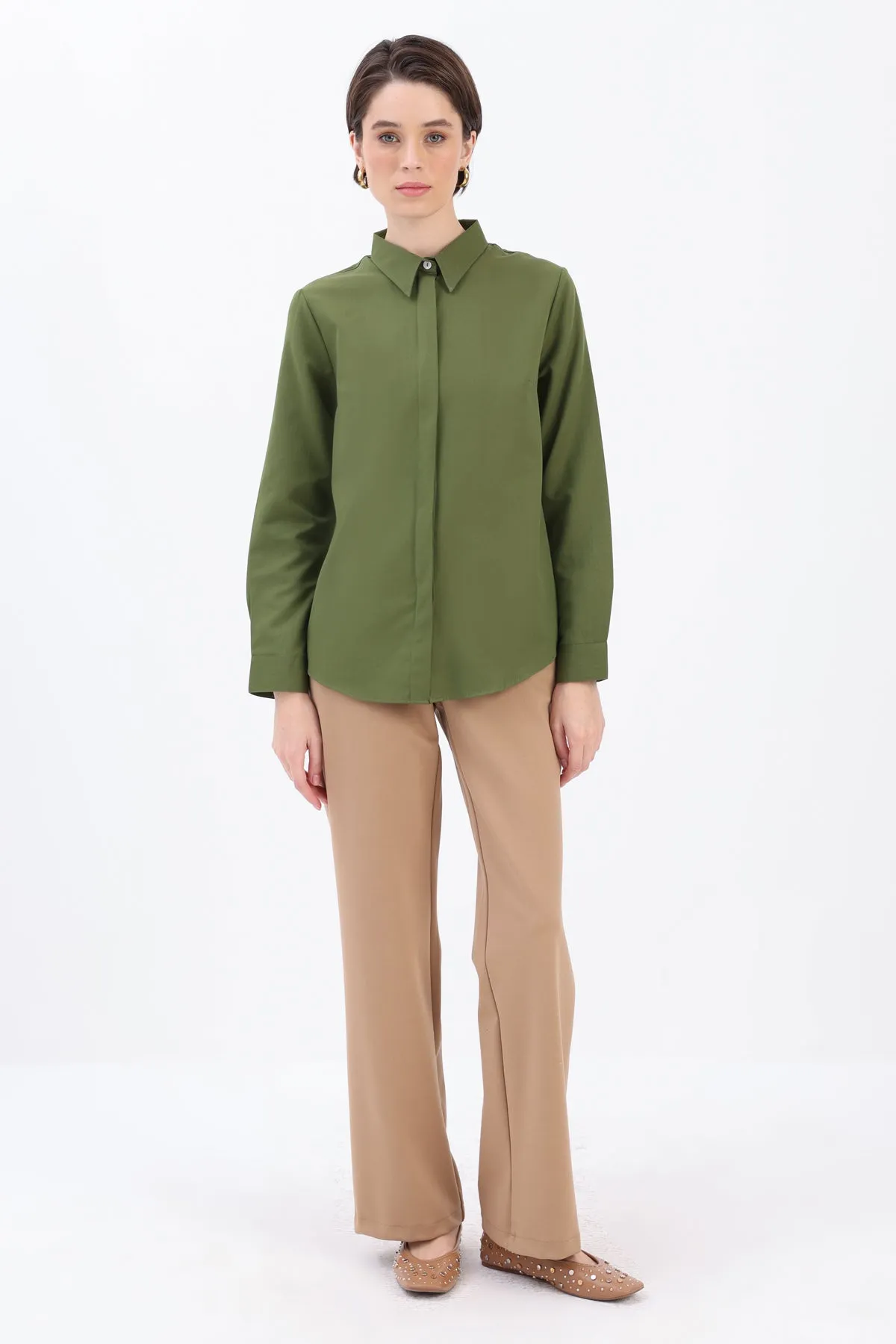 TLD Women Allday Haki Secret Buttoned Shirt Tunic - Burbank