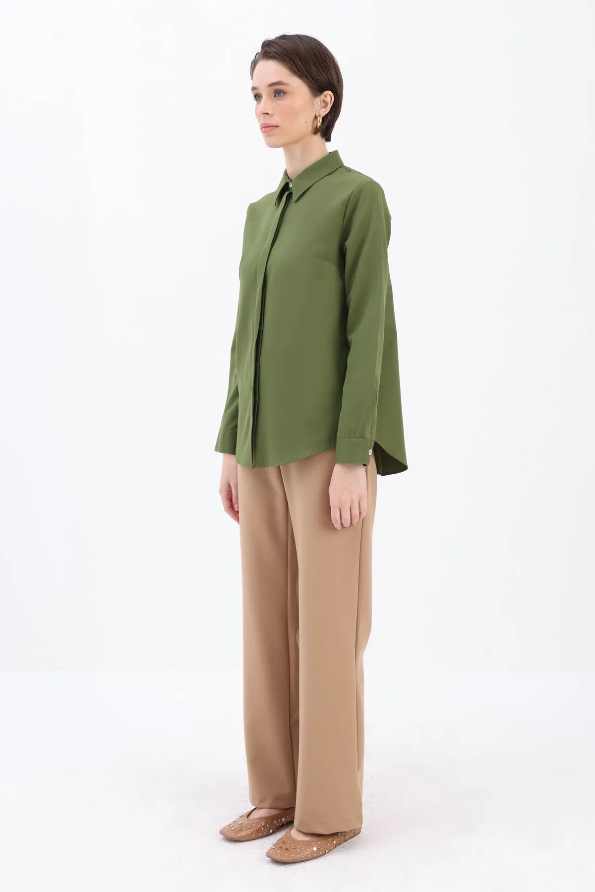 TLD Women Allday Haki Secret Buttoned Shirt Tunic - Burbank