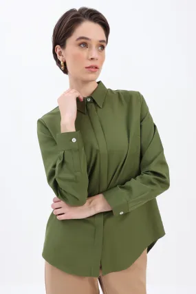 TLD Women Allday Haki Secret Buttoned Shirt Tunic - Burbank