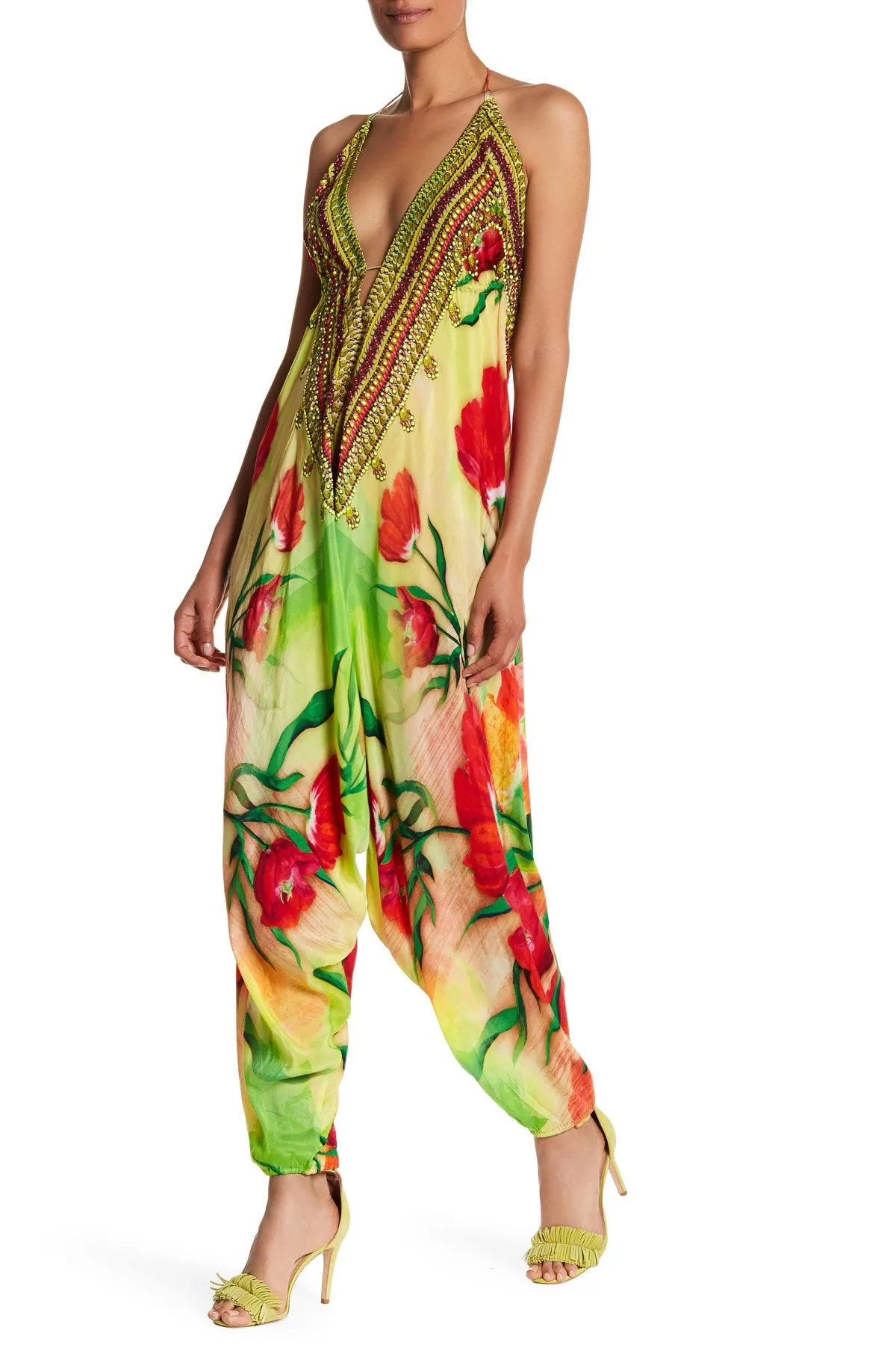Tropical Print Harem Jumpsuit