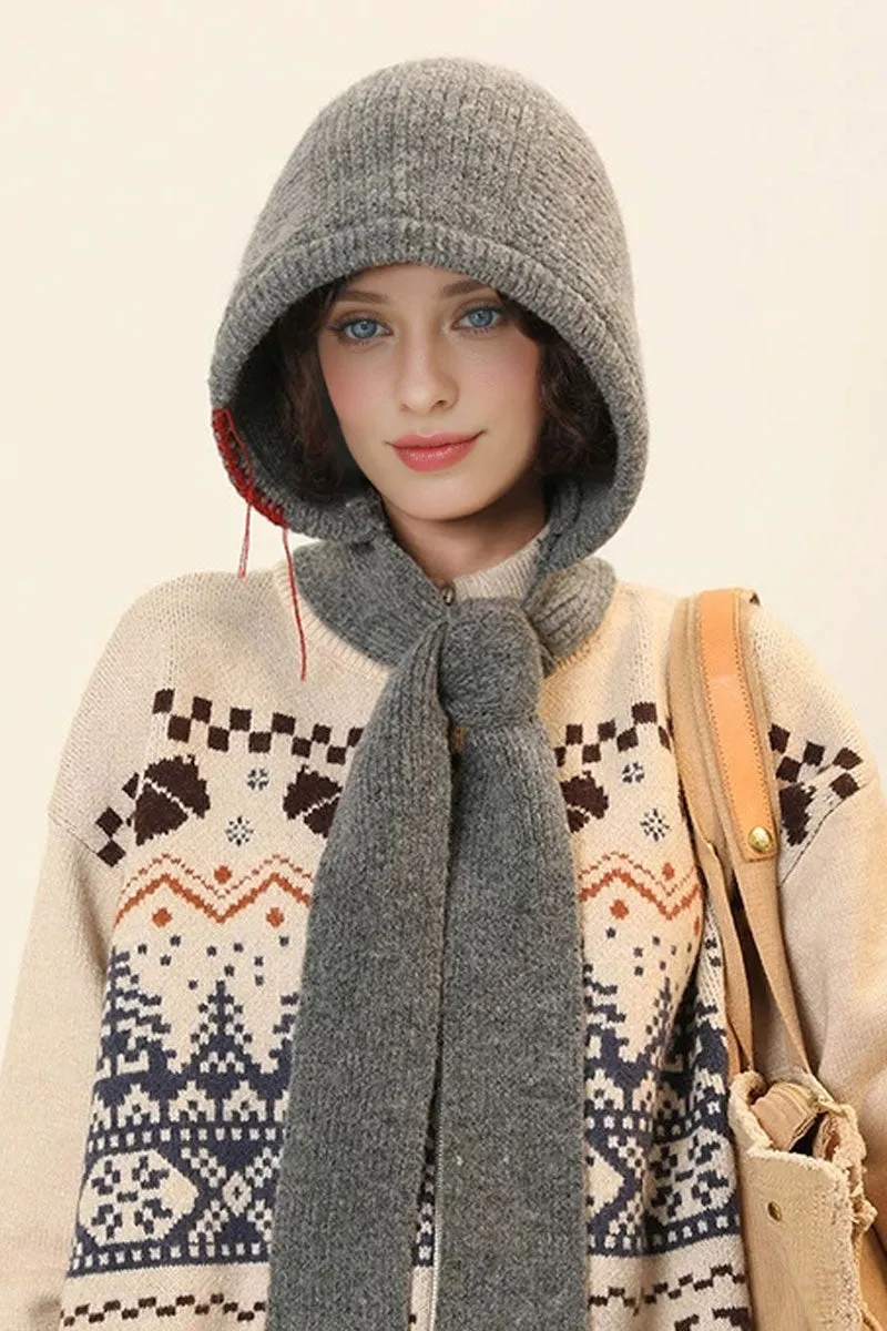Variegated Knitted Hooded Scarf
