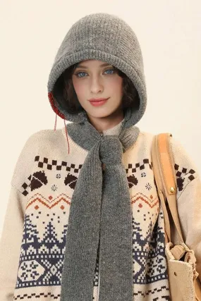 Variegated Knitted Hooded Scarf