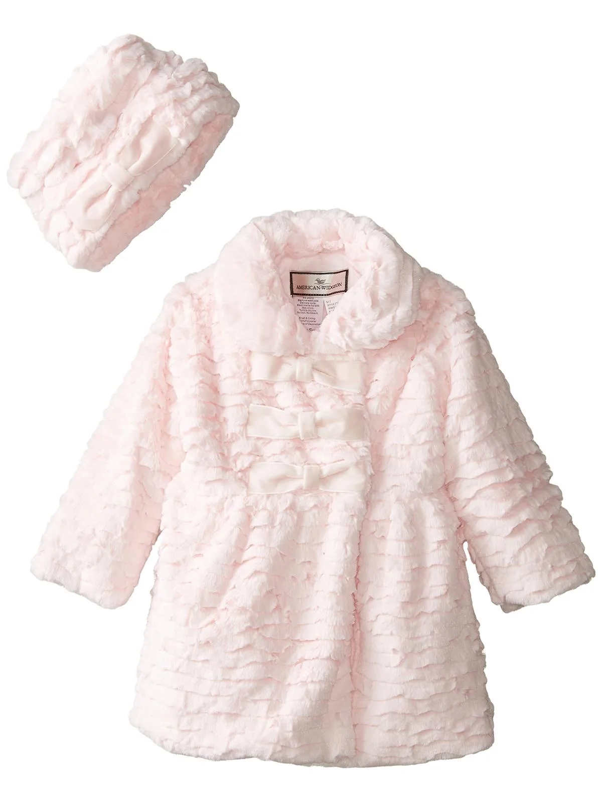 Widgeon Little Girls' 3 Bow Faux Fur Coat with Hat, color Pink