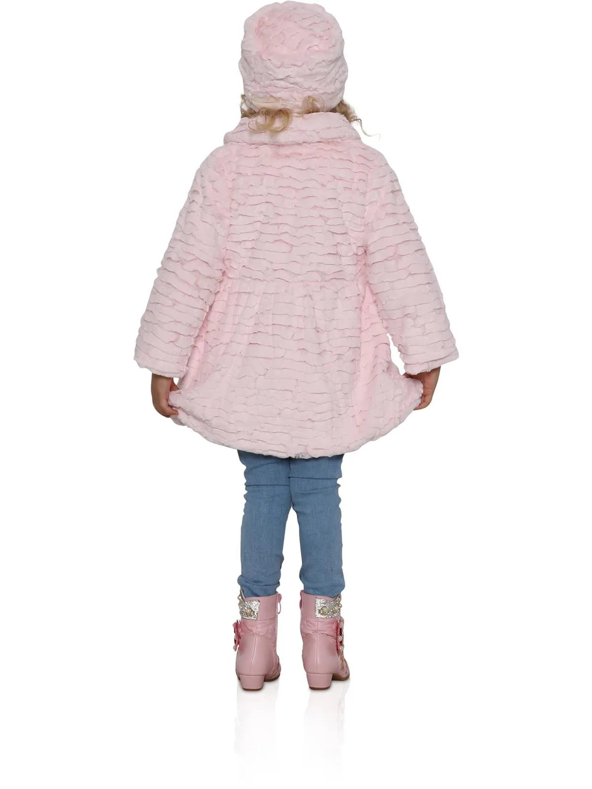 Widgeon Little Girls' 3 Bow Faux Fur Coat with Hat, color Pink