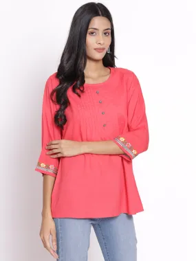 Women Coral Solid Tunic