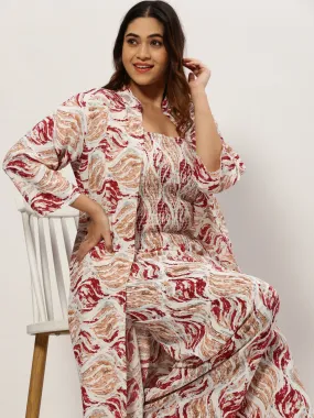 Women Printed Shoulder Straps White Sleeveless Basic Jumpsuit