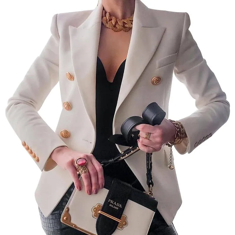 Women suit solid color pockets long sleeve double breasted coat