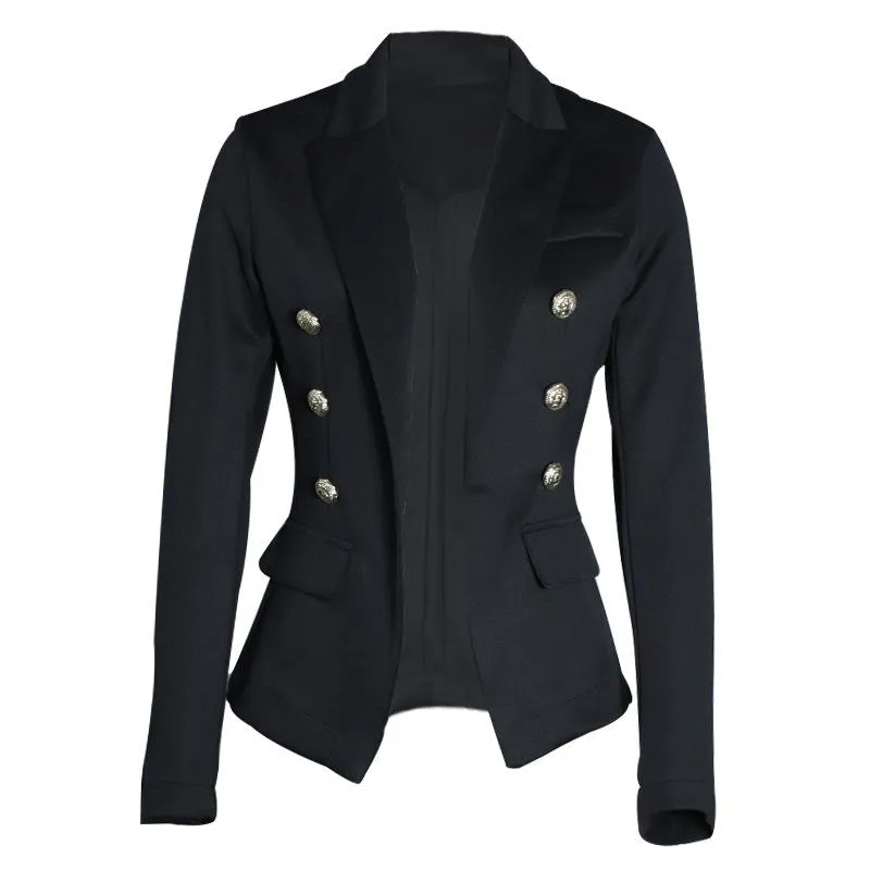 Women suit solid color pockets long sleeve double breasted coat