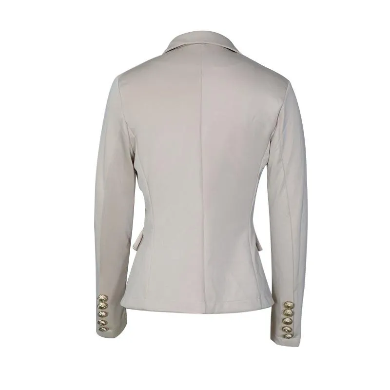 Women suit solid color pockets long sleeve double breasted coat