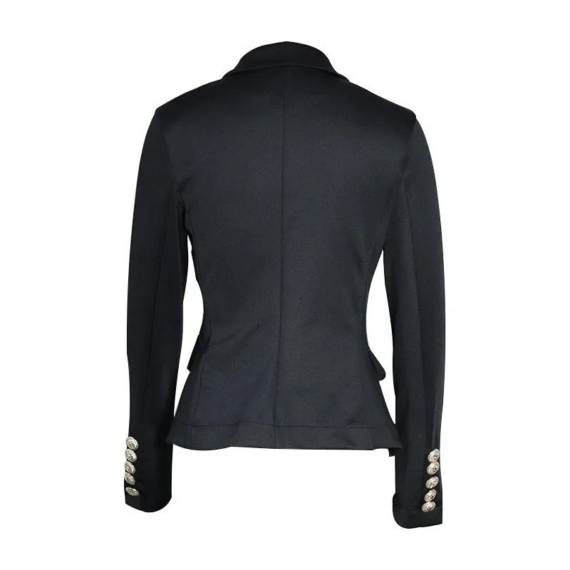 Women suit solid color pockets long sleeve double breasted coat