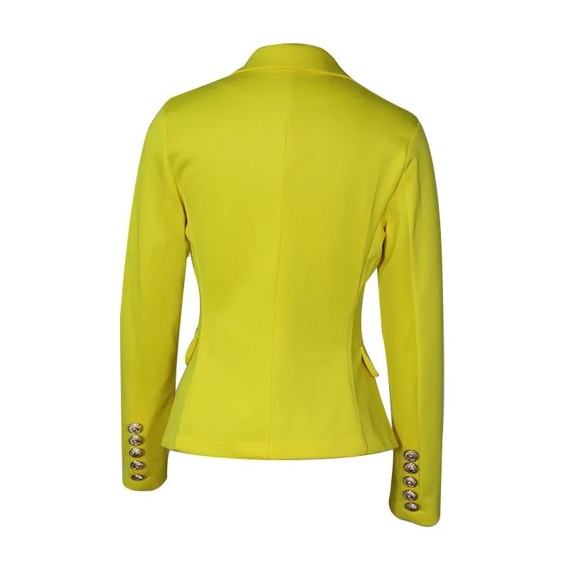 Women suit solid color pockets long sleeve double breasted coat
