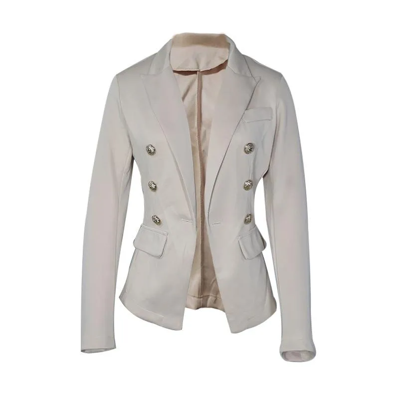 Women suit solid color pockets long sleeve double breasted coat