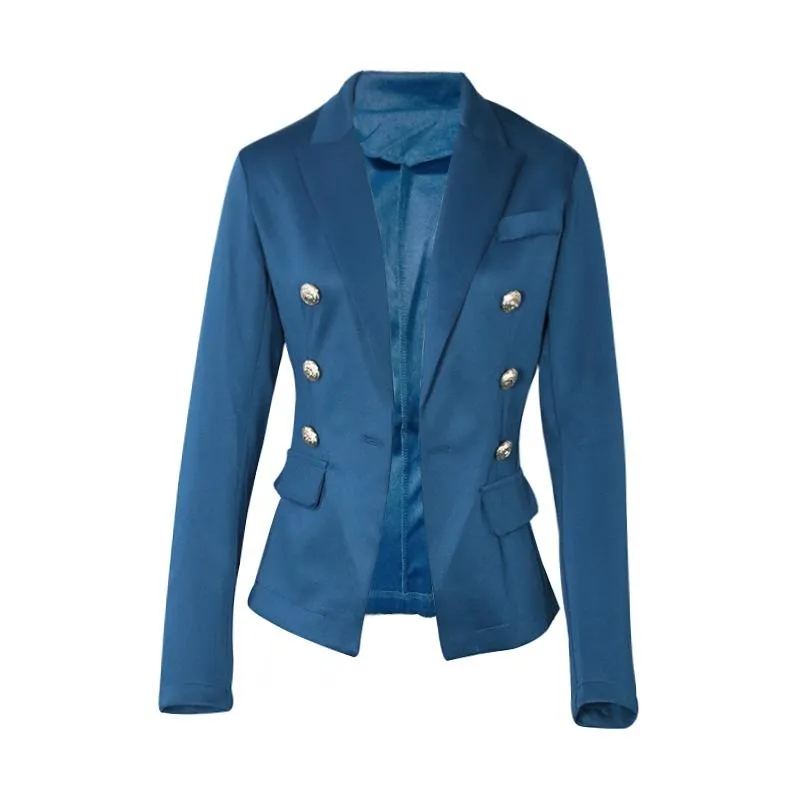 Women suit solid color pockets long sleeve double breasted coat