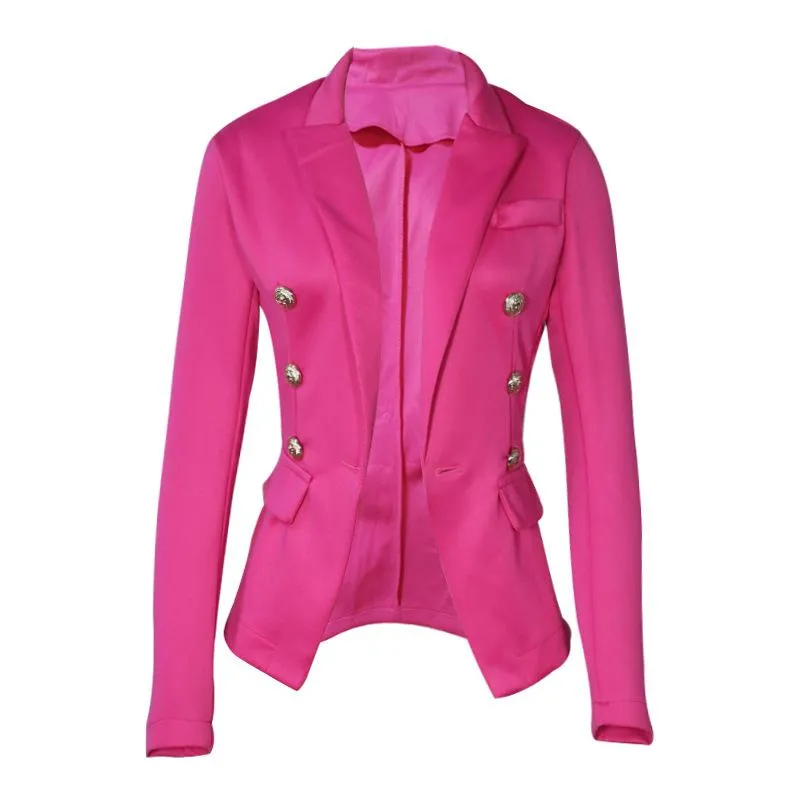 Women suit solid color pockets long sleeve double breasted coat