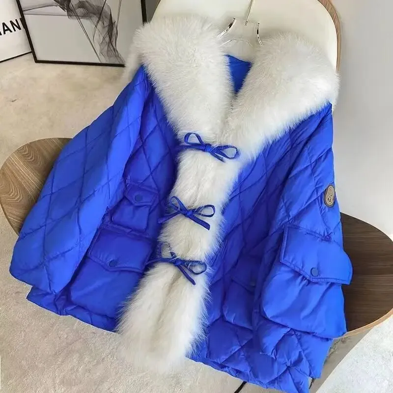Women Winter Big Luxury Faux Fox Fur Collar Coat Jacket Windproof