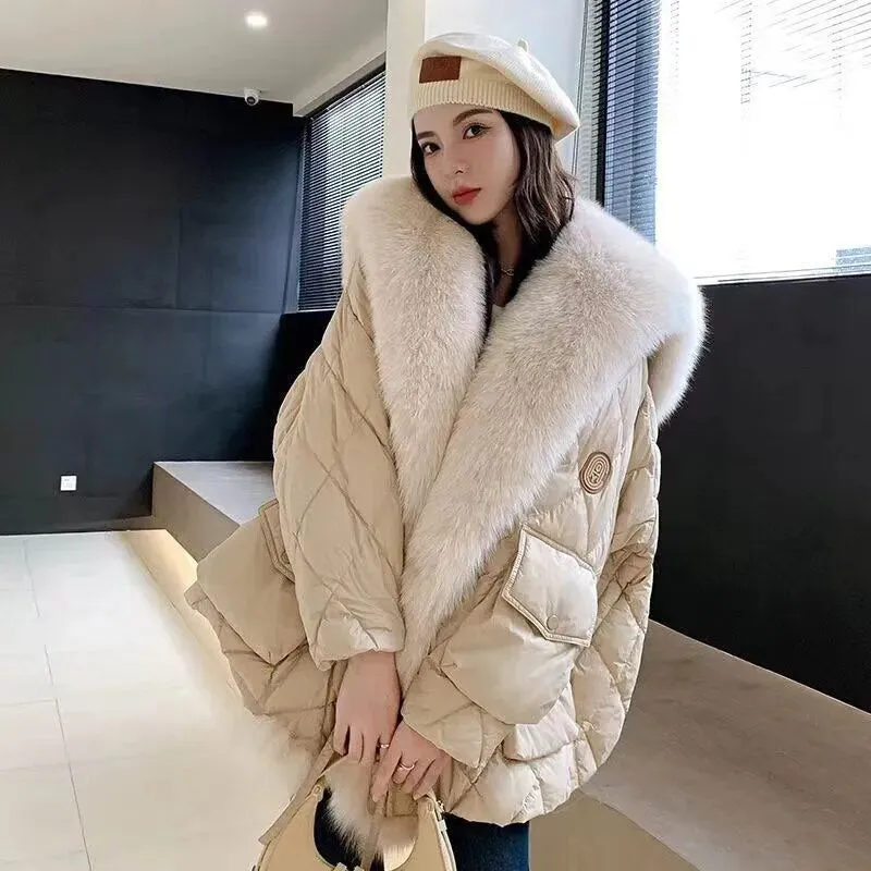 Women Winter Big Luxury Faux Fox Fur Collar Coat Jacket Windproof