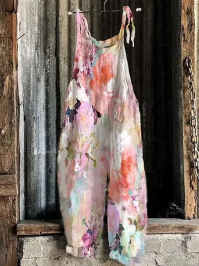 Women's Flower Print Sleeveless Casual Jumpsuit