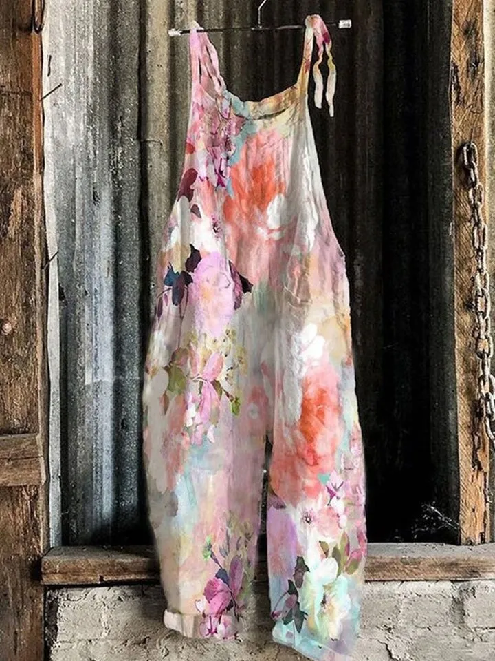 Women's Flower Print Sleeveless Casual Jumpsuit