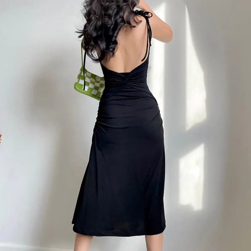 Women's Summer Backless Long Party Dress with Spaghetti Straps
